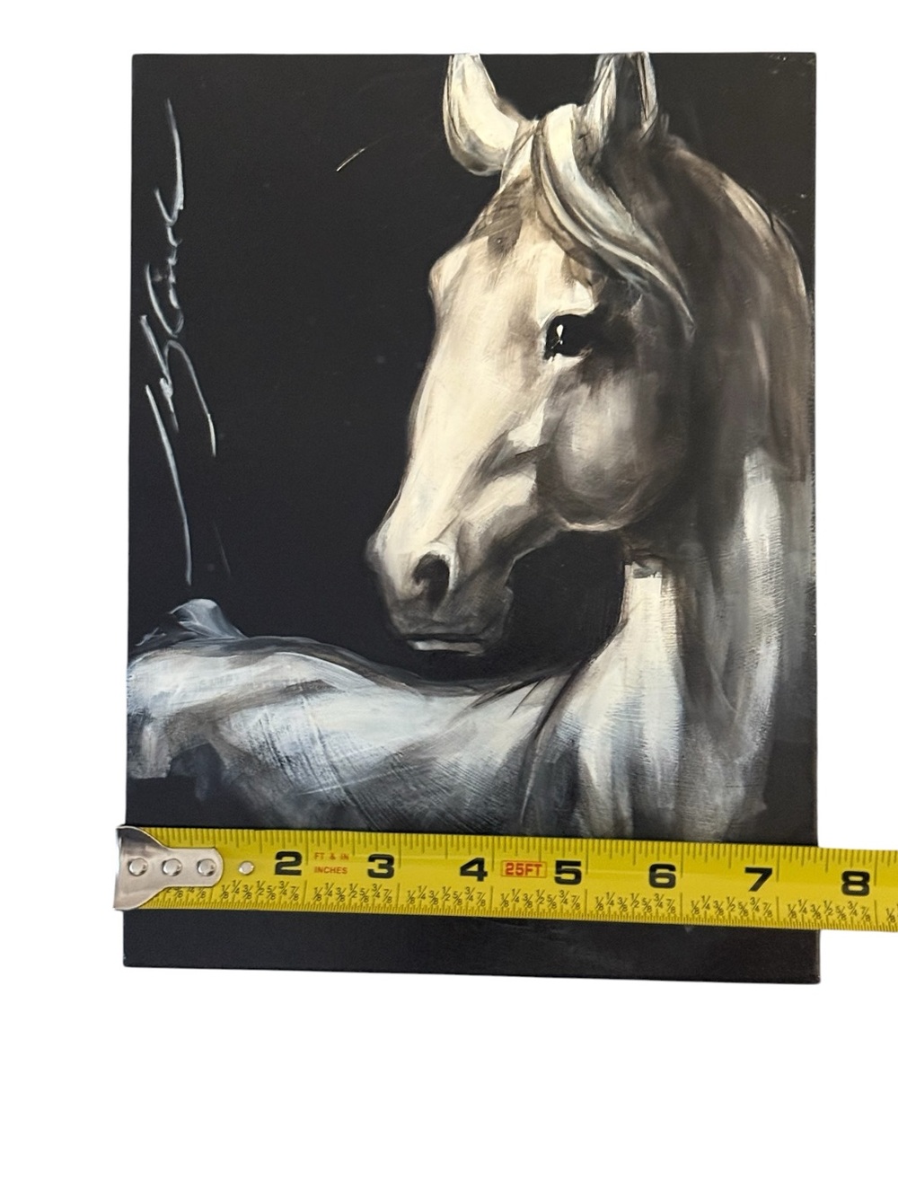 White Horse Hand Painted Wood Plaque - Classic Equine Wall Decor - Picture 4 of 5